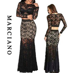 Guess Marciano Lace Skirt Set Long Sleeve Crop Top x-s